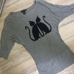 White House Black Market Crystal Cat Shirt